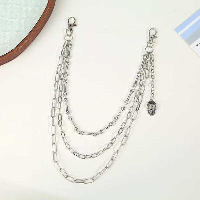 European and American Fashion Trendy Denim Jk Metal Pants Chain Hip-Hop Rock Bone Chain Skull Pendant Personalized Pants Chain