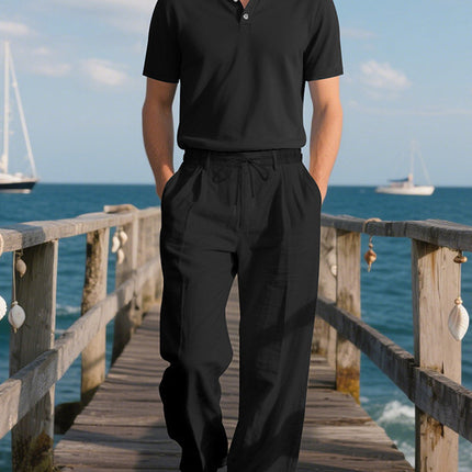 2025 European and American Independent Station Cross-Border New Men's Pure Color Drawstring Cotton and Linen Loose Casual Beach Casual Pants