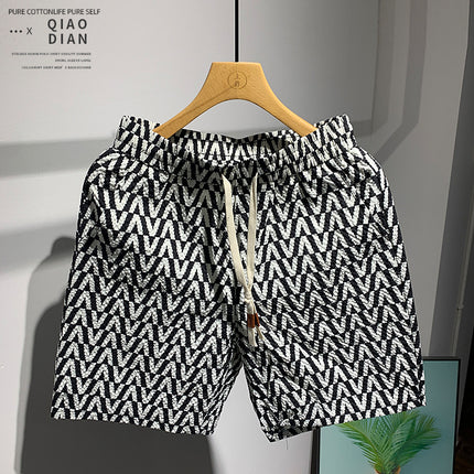 Vintage Versatile Fashion Patchwork Print Design Loose Pants Summer Personality Trendy Casual Shorts Men
