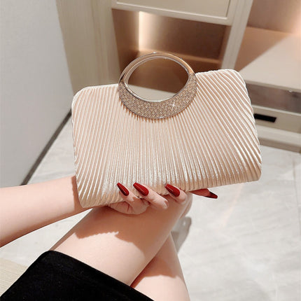 New Pleated Evening Bag Ring Handbag Rhinestone Banquet Hand Bag Gift Bag Party Bag Wedding Chain Bag