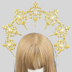 Golden pointed inward + white beads