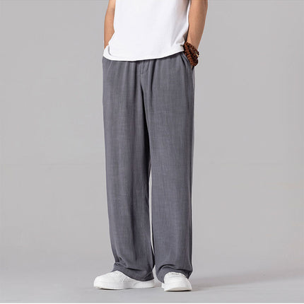 Cotton and linen pants men's summer thin loose linen casual pants outer wear mop floor plus size straight leg pants wholesale