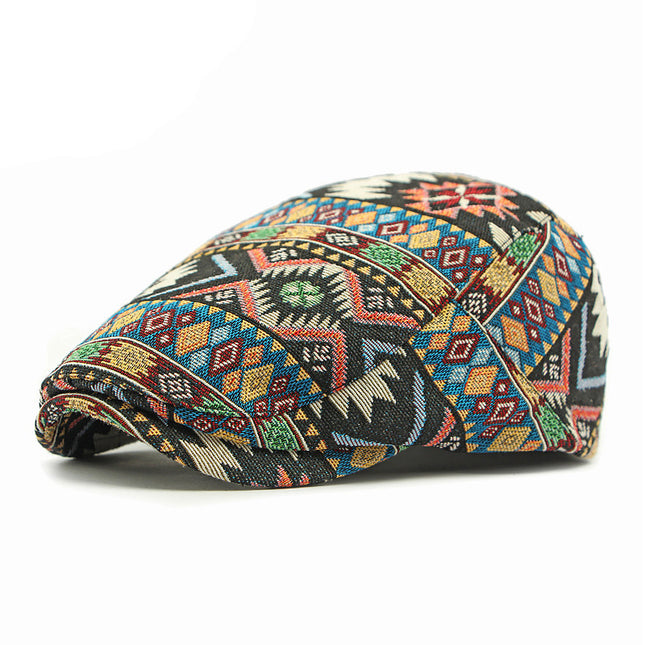 Hat Women British Retro Beret Ethnic Style Distinctive Totem Jacquard Cap Fashion Casual Forward Cap Men