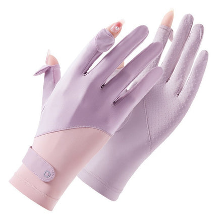 Summer Nylon Ice Silk Sun Protection Gloves for Women, Outdoor Driving and Cycling, Non-Slip Breathable Thin Gloves with Fingerless Touch Screen
