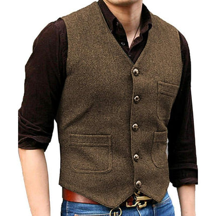 High-Quality Foreign Trade European and American Cross-Border Hot-Selling Products 2026 New Model Men's Casual Vest Solid Color Herringbone Wool Vest