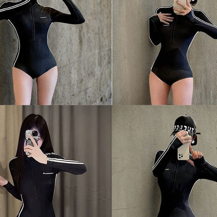 Cross-Border New Seaside Beach Wetsuit Long-Sleeved Pants Suit Sun Protection Quick-Drying Surfing Suit Hot Spring Swimsuit for Women
