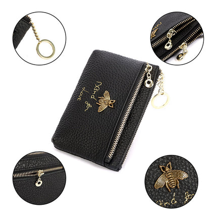 First Layer Cowhide European and American Little Bee Women's Zipper Genuine Leather Coin Purse Genuine Leather Key Ring Bag Mini Coin Bag