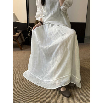 Summer New Style Quality Ramie Handmade Buckle Lace Lace Guofeng dress Double-Layer Skirt suit