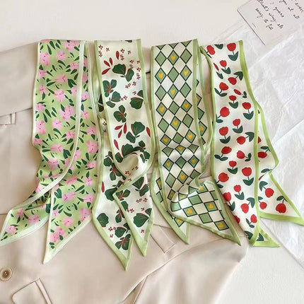 Long Small Silk Scarf Women's Green Style Small Fresh Ribbon Hair Band Tie Hair Binding Bag Decorative Long Professional Scarf