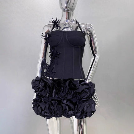 Amazon Aliexpress Popular Cross-Border Foreign Trade New Product Bandage Skirt Suit Vest Flower Two-Piece Party Dress