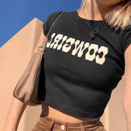 2021 Summer Women's Aliexpress Ebay Amazon European and American Cross-Border Trade Printed Slim-Fit T-Shirt with Patchwork Design
