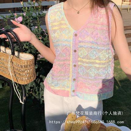 Real shot 2025 spring new women's chic colorful holiday horse clip sling all-match outer vest
