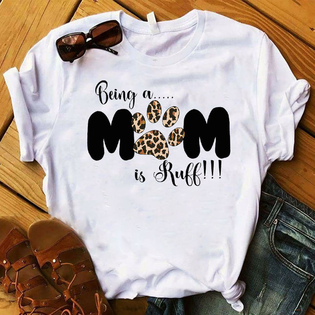 Short Sleeve foreign trade in stock Amazon AliExpress European and American T graphic dog Paw Printing cute fashion short sleeve T-shirt