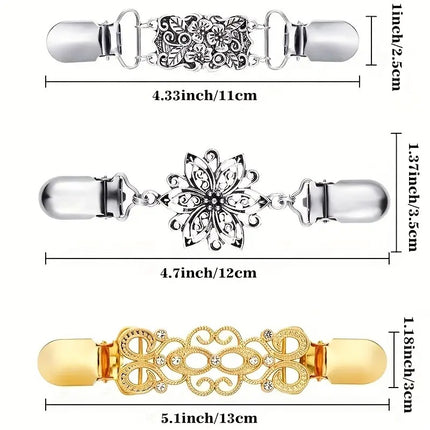 European and American Retro Alloy Sweater Clip Scarf Cardigan Button Shirt Collar Clip Anti-Exposure Beam Tight Clip Brooch Factory Direct Sale