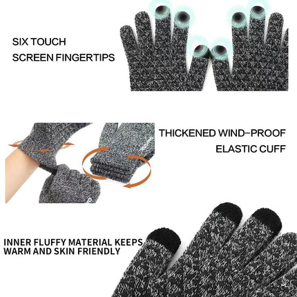 Knitted warm winter thickened brushed non-slip wool plush outdoor riding touch screen wear-resistant breathable windproof gloves