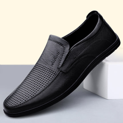 Cross-Border Large Size Business Casual Leather Shoes for Men, Slip-On Loafers, Flat Driving Shoes, All-Season Single Shoes, Cowhide Men's Shoes
