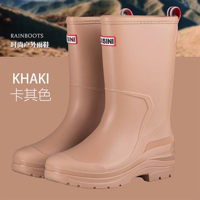 Women's High-Top Rain Boots for Beach Camping, Waterproof, Non-Slip, Korean Style, Sweet Thick-Soled Fashion Water Shoes with Drawstring Closure