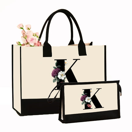 Cross-border Hot-selling Canvas Shoulder Bag Cosmetic Case Bag Contrast Printed Portable Zipper Clutch Bag Storage Case