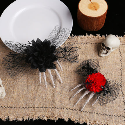 Amazon Horror Skull Hand Bone Rose Flower Hairpin Halloween Fancy Prom Dress Up Mesh Side Clip Decoration