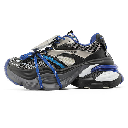 Klein Blue Deconstructed Lace-Up Dad Shoes for Women 2025 Spring and Autumn New Men's Mesh Thick-Soled Height-Increasing Sneakers