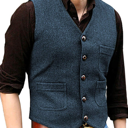 High-Quality Foreign Trade European and American Cross-Border Hot-Selling Products 2026 New Model Men's Casual Vest Solid Color Herringbone Wool Vest
