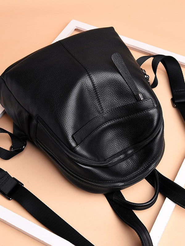 Genuine Leather Cross-Border Backpack for Women Black First Layer Cowhide Women's Backpack Trendy Fashion Versatile Soft Leather Women's Bag Wholesale