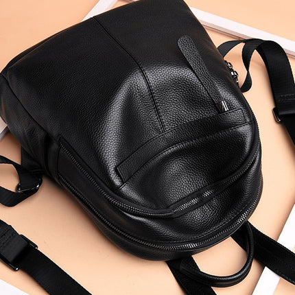 Genuine Leather Cross-Border Backpack for Women Black First Layer Cowhide Women's Backpack Trendy Fashion Versatile Soft Leather Women's Bag Wholesale