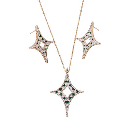 Manufacturer Supplies Niche Fashion Versatile Pendant Earrings with Hollow Four-Pointed Star Design, Made of Light Luxury Brass and Zircon