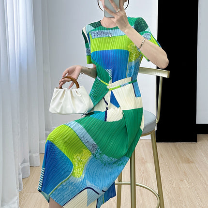 Miyake Dress Women's 2023 Summer New All-match Color Matching Foreign Trade High-end Design Pleated Elegant Commuter Dress