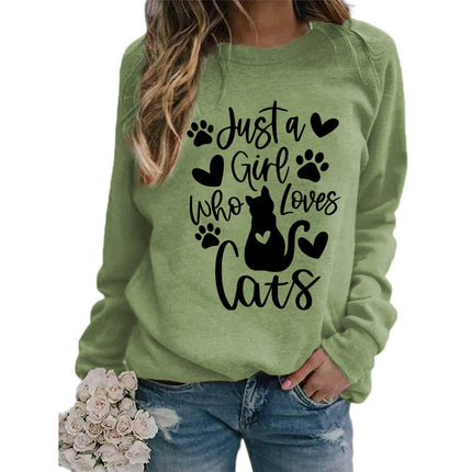 Who loves cats printed crew neck coat European size ladies coat long sleeve cross-border foreign trade supply