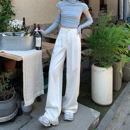 White Three-Proof Wide-Leg Jeans for Women Summer 2025 Thin High-Waisted Slim Loose Drape Versatile Straight Pants