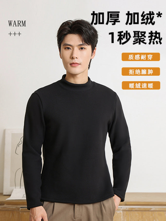 New Women's Base Layer Top for Autumn and Winter, Red Long-Sleeve Brushed Fleece Thickened Thermal Underwear Versatile High-Neck Top