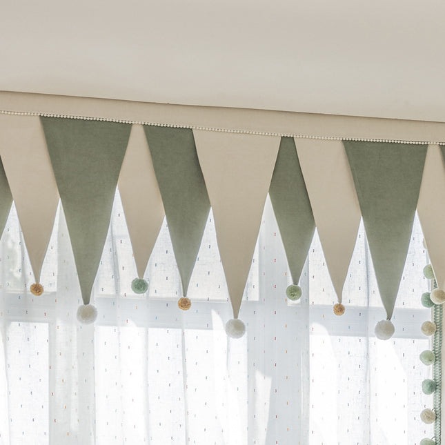 Cream-Colored Chenille Blackout Curtains for Children's Room, Sleeping Beauty Style, with Pom-Pom Design, Custom-Made Finished Product