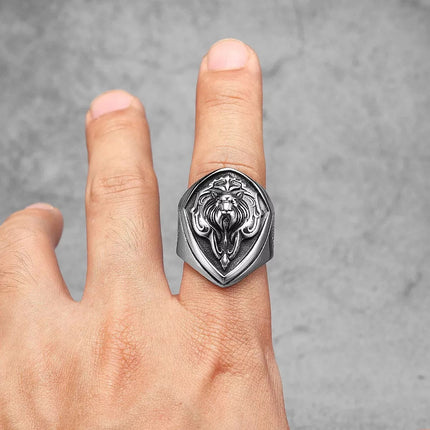 Cross-Border Popular Alloy Ring Retro Shield Lion Head Viking Warrior Men's Ring Manufacturer Wholesale