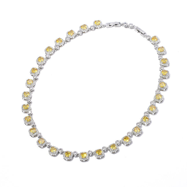 Square Fashion European and American Bridal suit Banquet Luxury Necklace Earrings Ring Bracelet AAA Zircon Jewelry suit