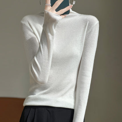High collar autumn and winter Korean women's pile collar long sleeve knitted wool sweater women's inner pullover slim base shirt