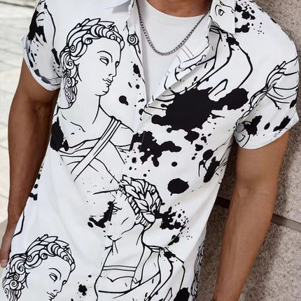 Casual Men's Black and White Character Men's Short-sleeved Shirt Men's Shirt Summer 2025 New Hawaii Vacation