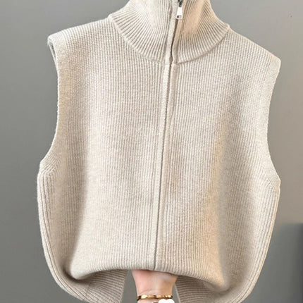 High Collar Zipper Knitted Cardigan Vest for Women 2024 Spring, Autumn and Winter New Loose Layered Vest Sweater Vest