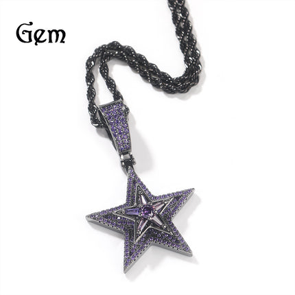 New European and American Style Hip-Hop Diamond-Encrusted Rotating Five-Pointed Star Pendant Necklace Amazon Hot-Selling Trendy Street Accessories
