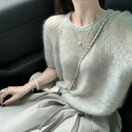 2024 Early Autumn New Women's Grey Shoulder Sweatshirt Short Coat Spring and Autumn Loose Lazy Style Small Top