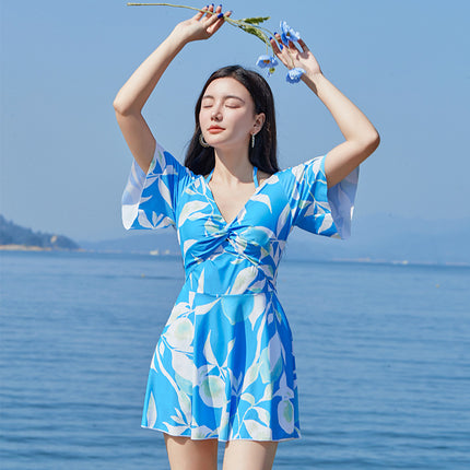 New women's swimsuit U-shaped backless design one-piece skirt safety pants anti-exposure plus chest pad small fresh swimsuit