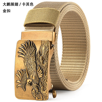 Canvas Belt Men's Toothless Automatic Buckle Middle-aged and Young People's Long plus size Business Jeans Retro Nylon Pants Belt