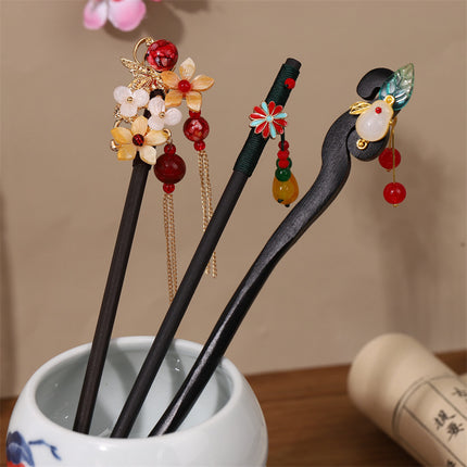 New Year Red Festive Chinese Style Hairpin Palace Style Tassel Walking Hair Hairpin Retro Hanfu Ancient Dress Cheongsam Hair Accessories Women