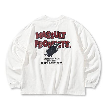 MASSULTI 23AW a bit sweet ice cream fun printed retro autumn loose tee heavy long sleeve T-shirt