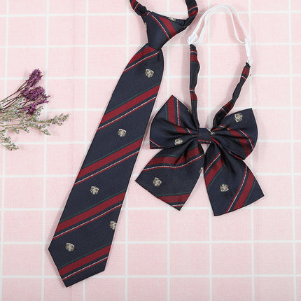 Japanese and Korean striped jk/dk college style men's and women's red cyanotic gray blue shirt accessories tie-free collar set