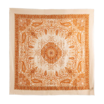 New Style Women's Silk Wool Scarf, Retro Printed Square Scarf, Sun Protection and Warm Neck Scarf, Dual-Use Decorative Scarf