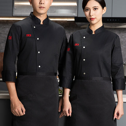 Long-sleeved chef overalls men's kitchen short-sleeved hotel high-end chef clothing breathable net hotel chef