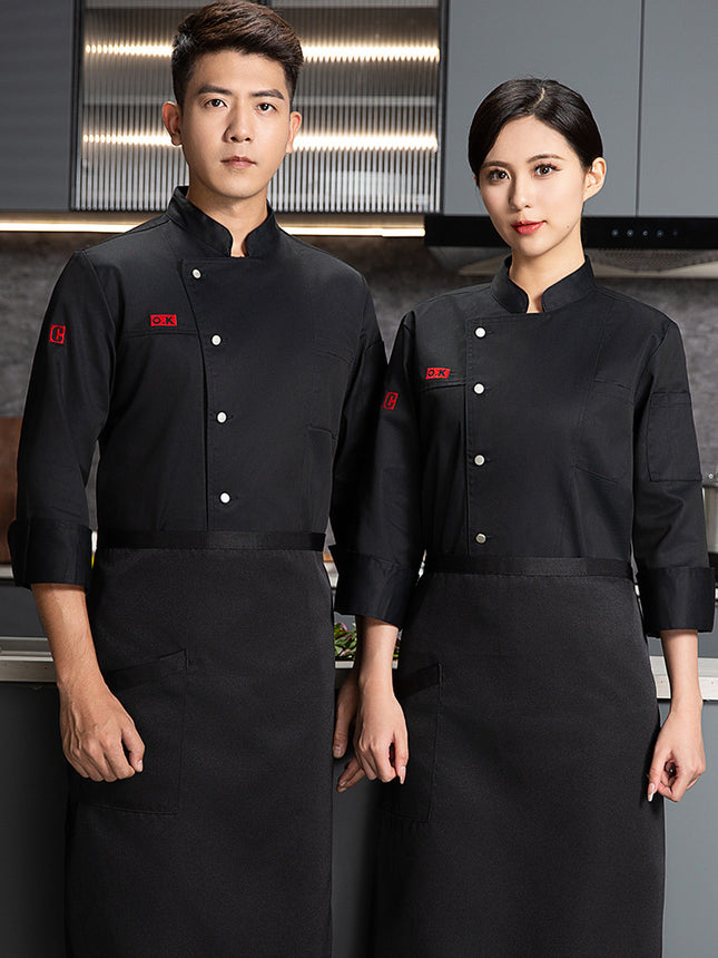 Long-sleeved chef overalls men's kitchen short-sleeved hotel high-end chef clothing breathable net hotel chef