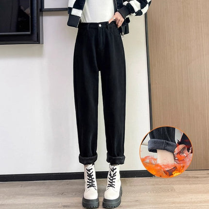 fleece-lined Thickened Harlan Jeans Women's Fashion All-match New High Waist Slimming Loose Casual Turnip Pants