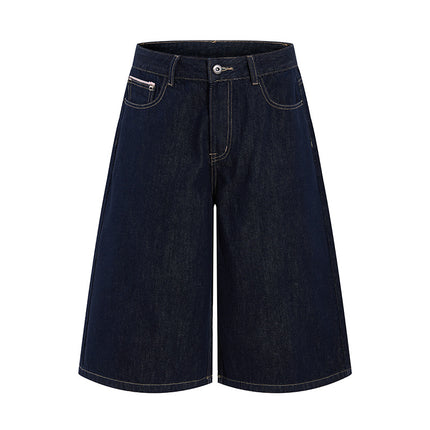 Jimau American Retro Cleanfit Denim Two-Color Cropped Jeans Unisex Loose Straight Versatile Shorts